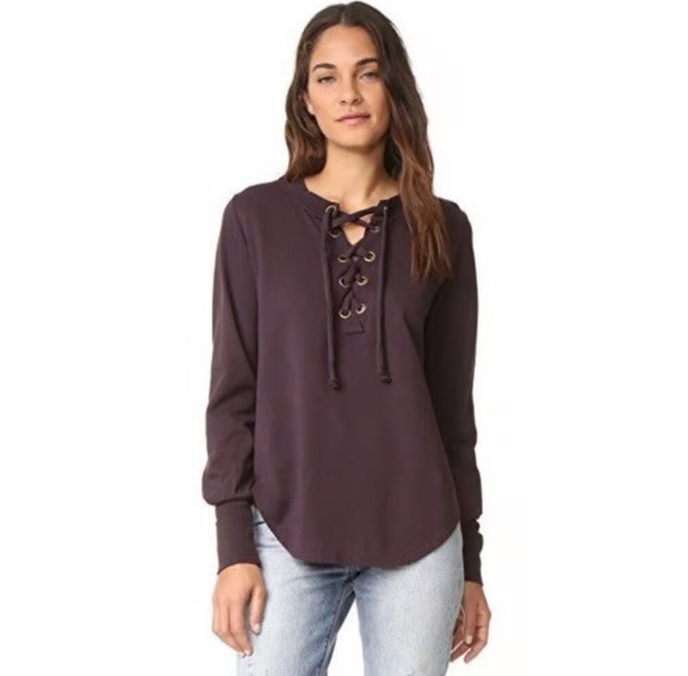 Young Fabulous and Broke YFB Noelle Lace Up Sweatshirt Eggplant Size S